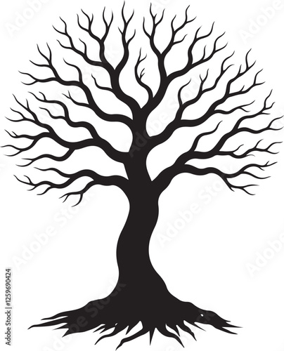trees silhouettes vector design elements | Silhouette of a dead tree vector illustration. Trees and branches without leaves | Bare tree silhouette without barren leaves dead no scary.