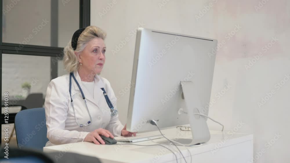Senior Female Doctor Working on Desktop Computer Senior Female Doctor Working on Desktop Computer