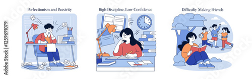 Authoritarian Parenting Style. Flat Vector Illustration