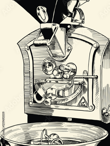 Vintage coffee roasting machine illustration