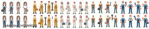 Vector set of a person mechanic standing full body with a simple and minimalist flat design style