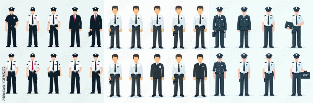 Vector set of a person security guard standing full body with a simple and minimalist flat design style Vector set of a person security guard standing full body with a simple and minimalist flat design style