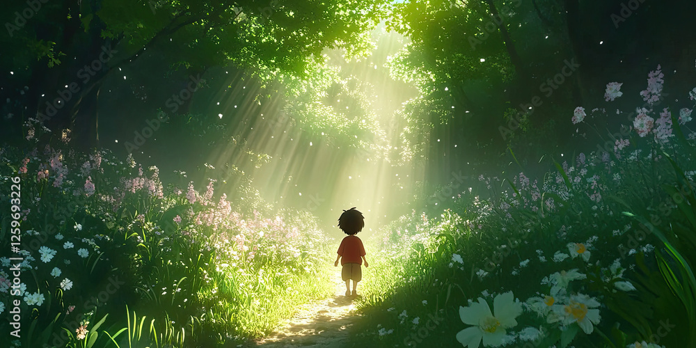 Misty anime fantasy woodland, foggy forest landscape, boy and girl walking, magical nature scene, dreamy wallpaper background Misty anime fantasy woodland, foggy forest landscape, boy and girl walking, magical nature scene, dreamy wallpaper background