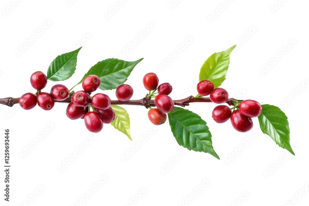 Coffee branch tree with red bean and leaves, isolated background Coffee branch tree with red bean and leaves, isolated background