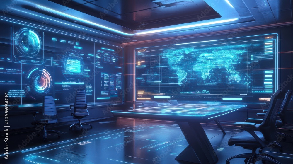 Futuristic Control Room: Global Network Monitoring Futuristic Control Room: Global Network Monitoring