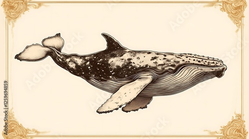 A Detailed Illustration Of A Humpback Whale Swimming