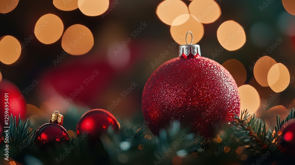 Festive Red Ornaments with Sparkling Lights Festive Red Ornaments with Sparkling Lights