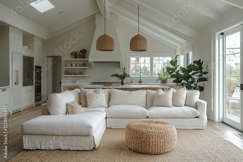 Modern beach house interior design coastal retreat living space bright environment relaxed viewpoint sophisticated concept