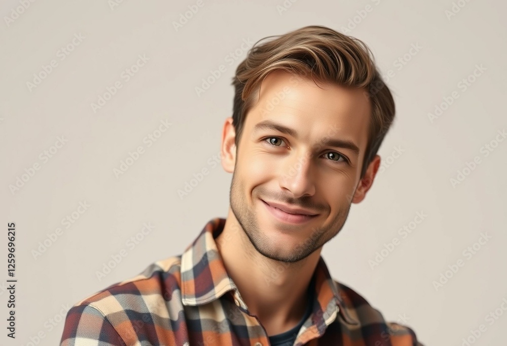Photorealistic portrait of a 30-year-old male in a flannel shirt Photorealistic portrait of a 30-year-old male in a flannel shirt
