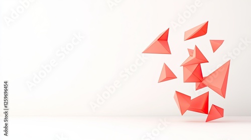 Free Download Abstract composition of floating red geometric shapes against a minimalist white background - GFXLoad
