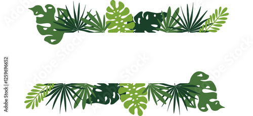 Vector banner with green leaves on a white background.