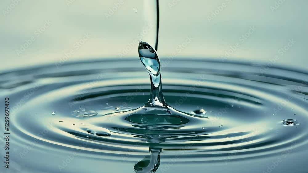 Macro shot of a water droplet splashing into a smooth surface, creating ripples and reflections. Liquid motion and purity concep Macro shot of a water droplet splashing into a smooth surface, creating ripples and reflections. Liquid motion and purity concep