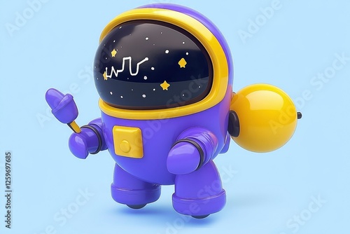 Adorable 3D Render of a Purple Astronaut with Yellow Accents photo