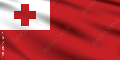 Flag of Tonga. Tonga flag official size and color standards digital vector illustration. Waving flag.