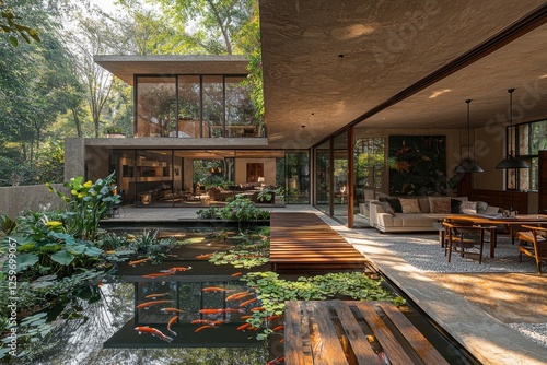 Photos Modern open atrium home with indoor koi pond serene nature environment architect