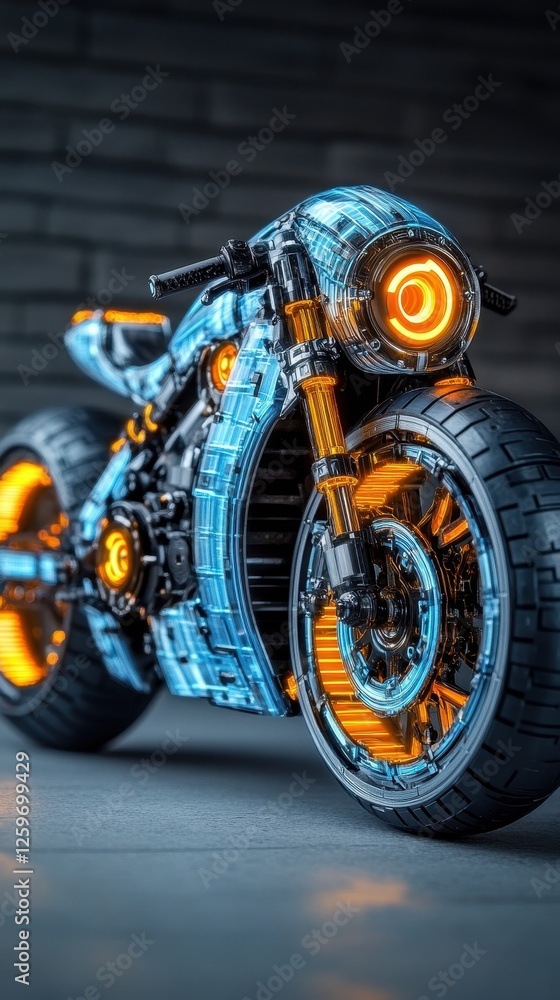 Futuristic Cyberpunk Motorcycle with Glowing Lights
Futuristic Cyberpunk Motorcycle with Glowing Lights