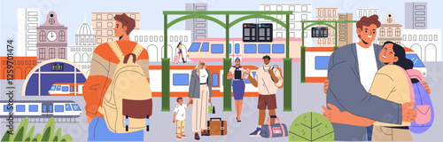 Train Travel. Flat Vector Illustration