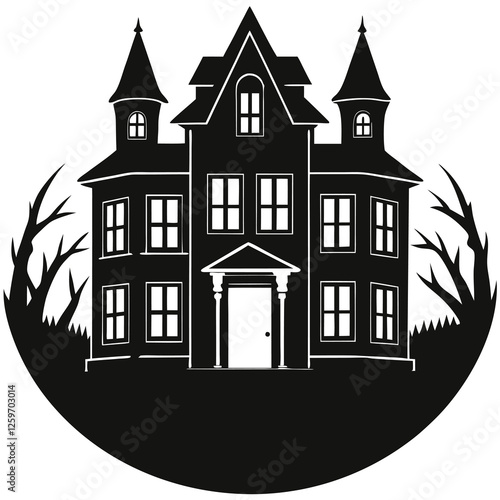 vector of a abandoned mansion with broken windows