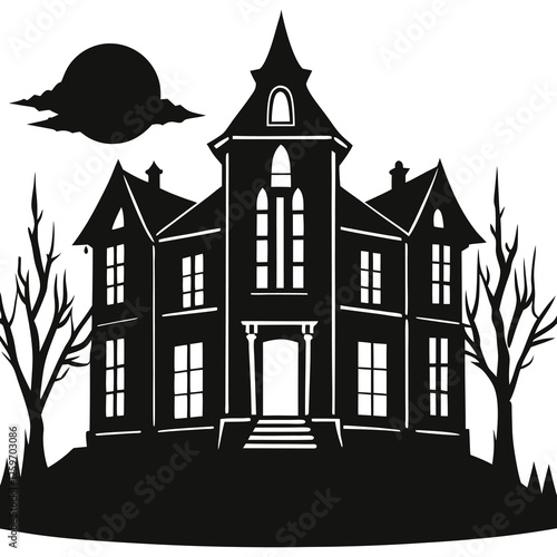 silhouette vector of abandoned mansion with broken windows