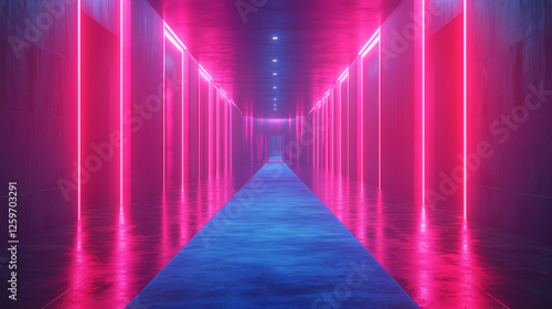 blue carpet elegantly floor in front of a glamorous movie. The scene features futuristic neon lighting and sleek, creating a cool, cinematic atmosphere with high detail and dynamic reflections.