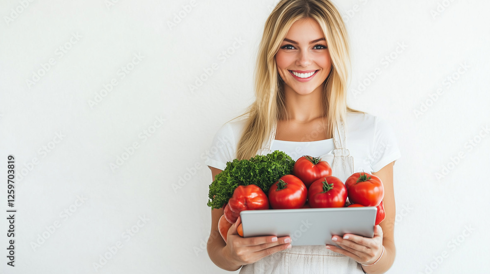 young woman holding a plate with vegetables young woman holding a plate with vegetables