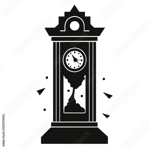 vector of a broken grandfather clock stuck at midnight