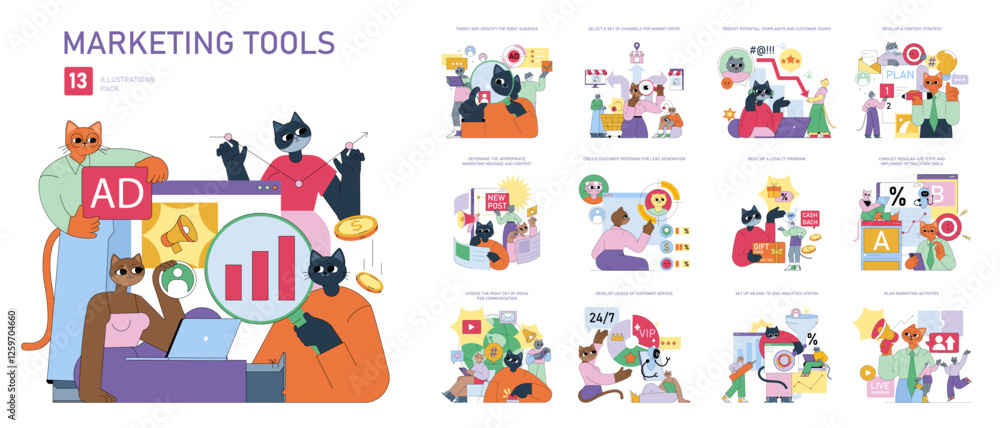 Marketing Tools. Flat Vector Illustration Marketing Tools. Flat Vector Illustration