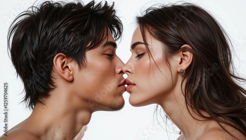 A tender moment of intimacy between a young couple