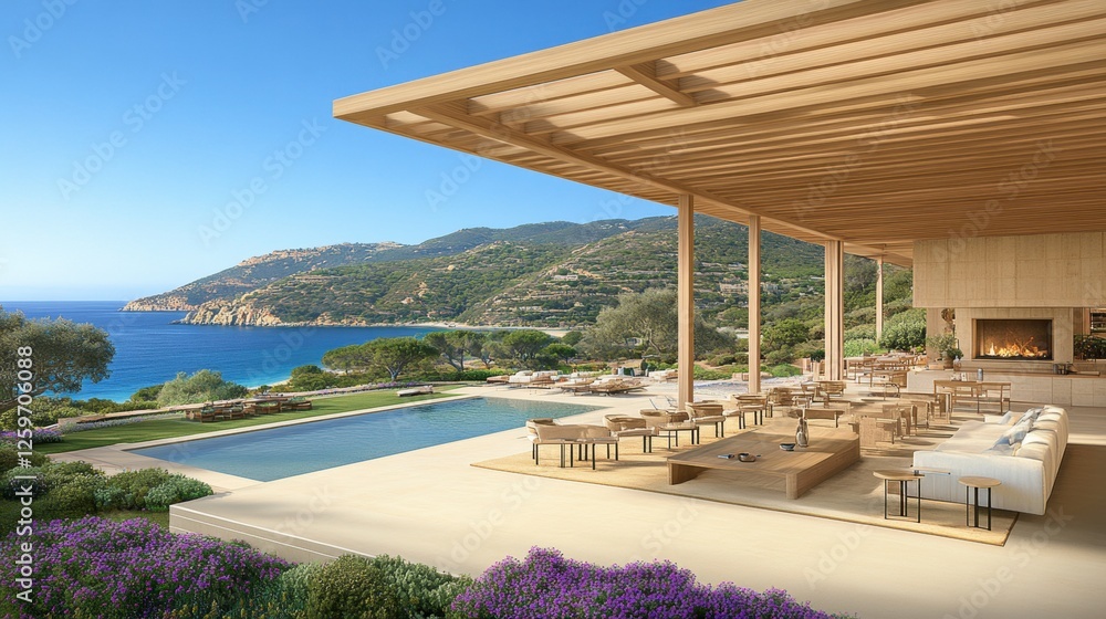 Modern Luxury Resort Overlooking Tranquil Ocean with Outdoor Pool and Scenic Coastal View Modern Luxury Resort Overlooking Tranquil Ocean with Outdoor Pool and Scenic Coastal View