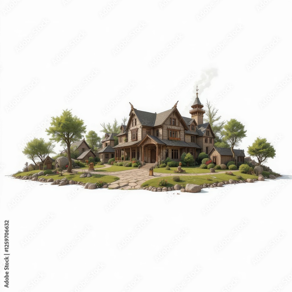 Fototapeta premium Secluded Wooden Estate with Gardens