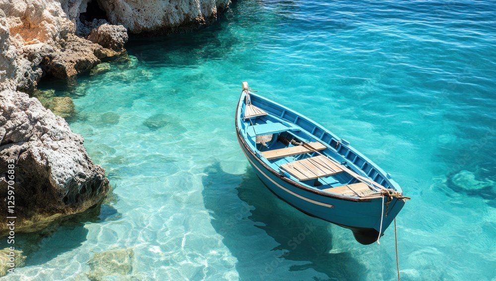 Tranquil Blue Boat in a Secluded Cove Tranquil Blue Boat in a Secluded Cove