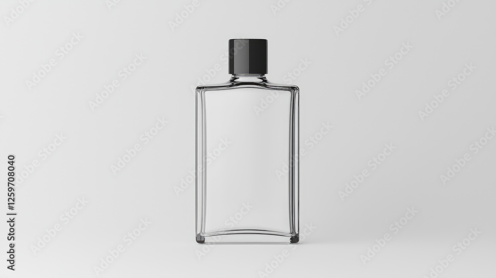 Clear glass bottle with black cap, isolated on white background. Clear glass bottle with black cap, isolated on white background.