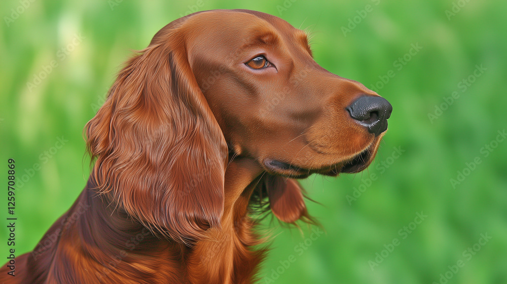 An Irish setter's gentle gaze, framed by soft light, evokes warmth and loyalty An Irish setter's gentle gaze, framed by soft light, evokes warmth and loyalty