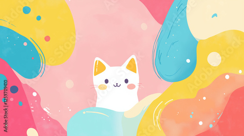 Cute seamless pattern with Easter eggs birds and playful kittens