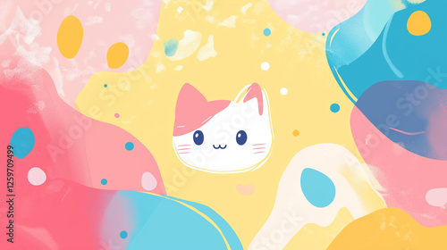 Cute seamless pattern with Easter eggs birds and playful kittens