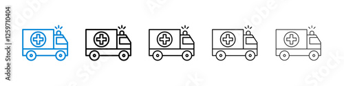 Ambulance icons in five different stroke sizes