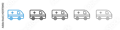 Ambulance icons in five different stroke sizes