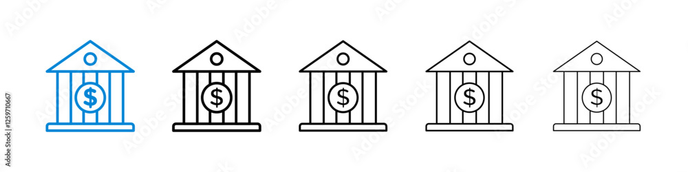 Bank icons in five different stroke sizes Bank icons in five different stroke sizes