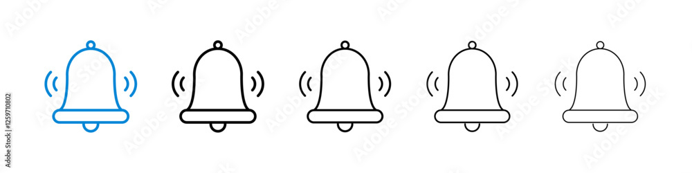 Bell ring icons in five different stroke sizes Bell ring icons in five different stroke sizes