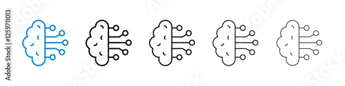 Brain circuit icons in five different stroke sizes