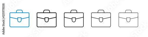 Briefcase icons in five different stroke sizes