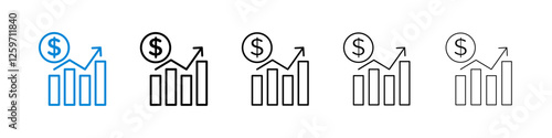 Chat arrow grow icons in five different stroke sizes