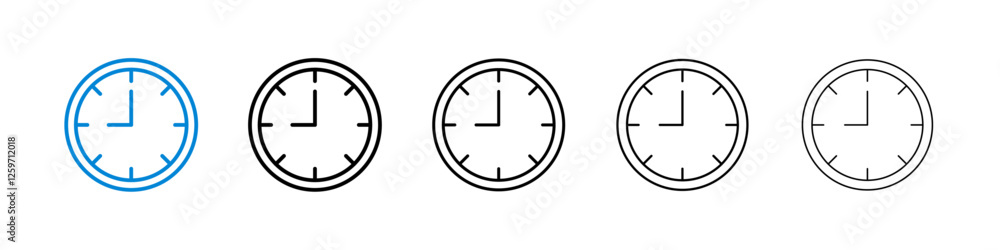 Clock icons in five different stroke sizes Clock icons in five different stroke sizes
