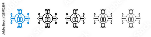 Cyber security icons in five different stroke sizes