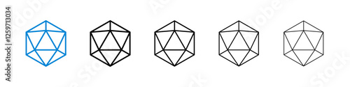 Dice d20 icons in five different stroke sizes