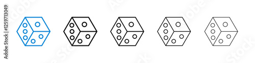 Dice icons in five different stroke sizes