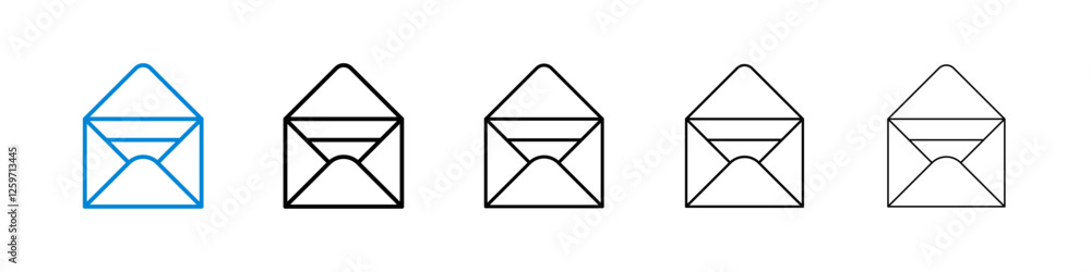 Envelope open icons in five different stroke sizes Envelope open icons in five different stroke sizes