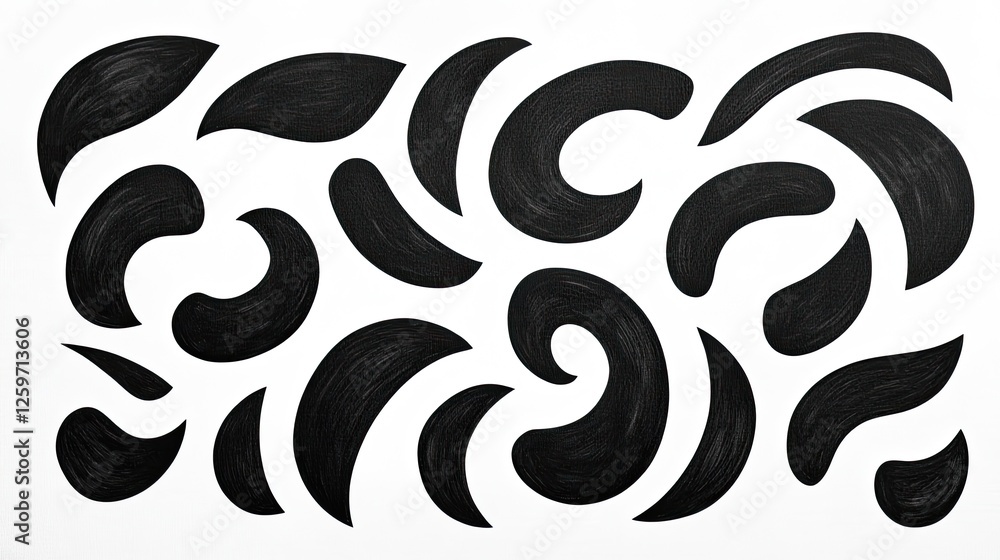 Fototapeta premium Abstract black shapes and curves on a white background, creating a modern artistic design