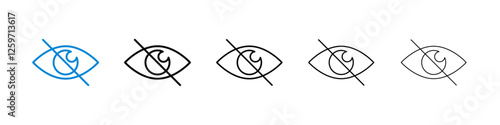 Eye crossed icons in five different stroke sizes