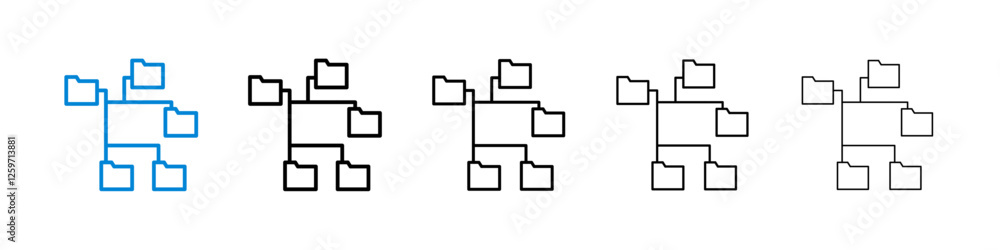 Folder tree icons in five different stroke sizes Folder tree icons in five different stroke sizes